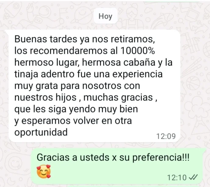 Mensaje de agradecimiento de una familia después de su estadía